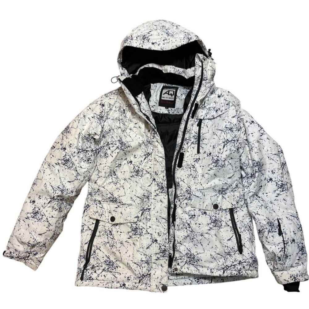 Arctic Queen Womens Winter Snow Jacket Size L White/Black Splatter Design